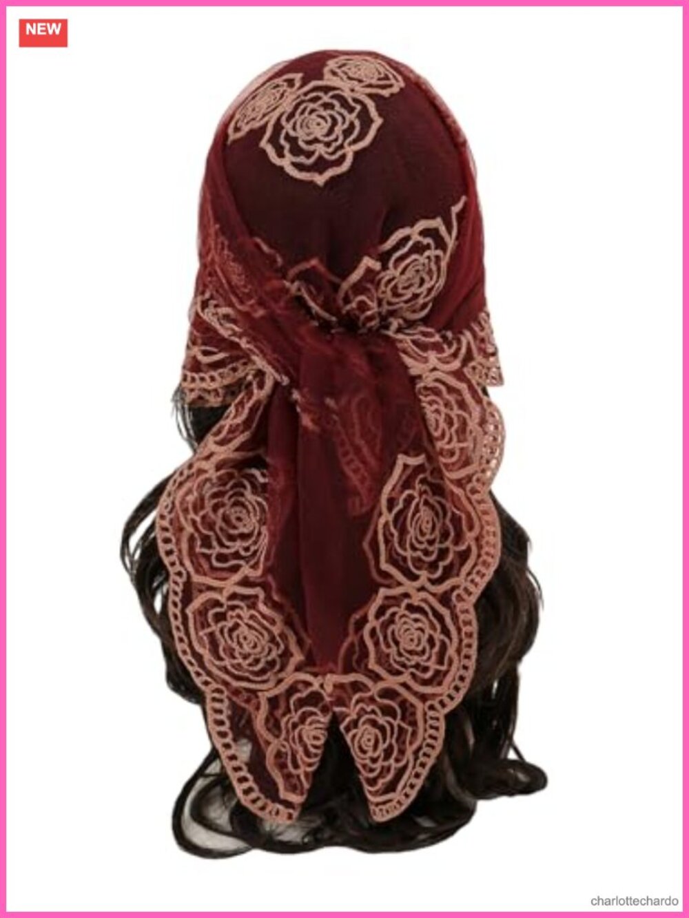 Sheer Lace Hair Scarf Flower Embroidery Headband Bandana